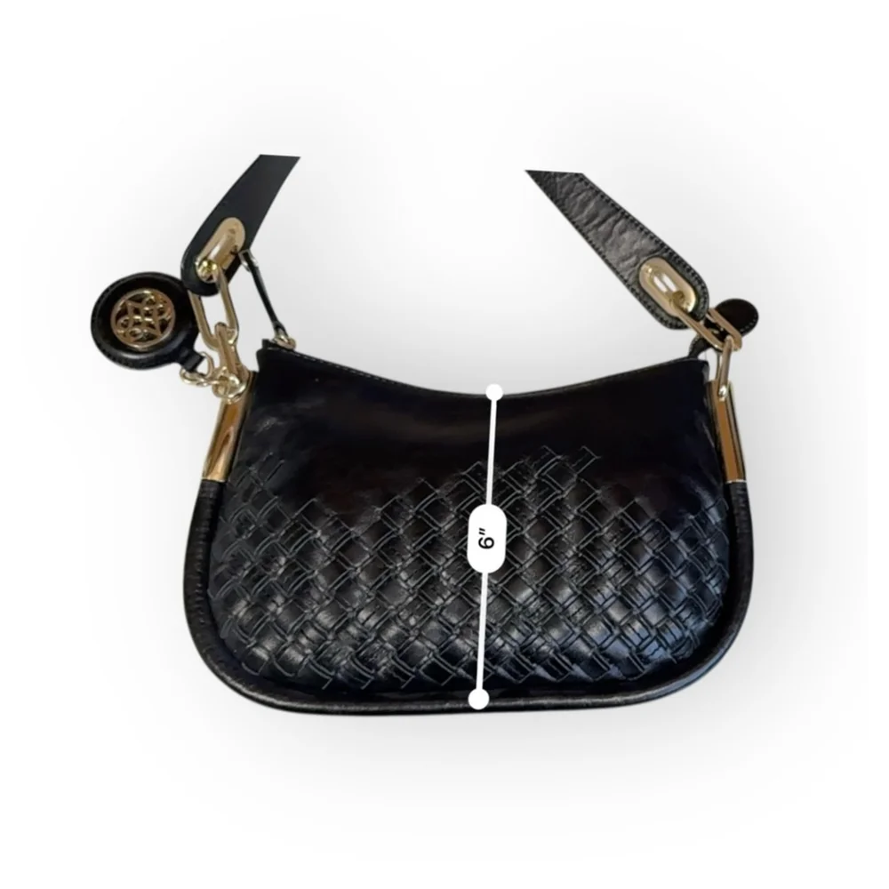 Antonio Melani Women's Soft Black Leather Weave Pattern Shoulder Bag 
Gold​​ - Picture 10 of 14